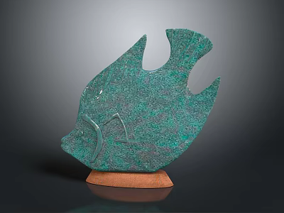 Unique Green Fish Shaped Decorative Furniture Sculpture With Brown Wooden Base 3d model