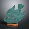 Unique Green Fish Shaped Decorative Furniture Sculpture With Brown Wooden Base