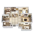Birds Eye View Floor Plan For Residential Interior Layout With Bedrooms Living Room And Kitchen