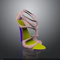 Pink Strappy High Heels With Purple Heel And Yellow Sole Modern Style
