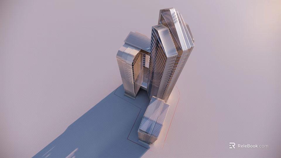 Contemporary High Rise Building Complex With Glass Curtain Walls And Geometric Shapes 3d model 