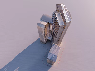Contemporary High Rise Building Complex With Glass Curtain Walls And Geometric Shapes 3d model
