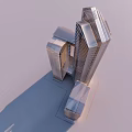 Contemporary High Rise Building Complex With Glass Curtain Walls And Geometric Shapes
