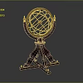 Vintage Brass Armillary Sphere With Wooden Tripod Base And Metal Frame
