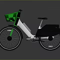 Modern Bicycle with Green Front Basket White Frame and Black Seat