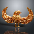 Golden Eagle Sculpture With Spread Wings On Dark Shiny Background 3d model