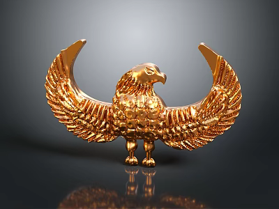 Golden Eagle Sculpture With Spread Wings On Dark Shiny Background 3d model Golden Eagle Sculpture With Spread Wings On Dark Shiny Background 3d model