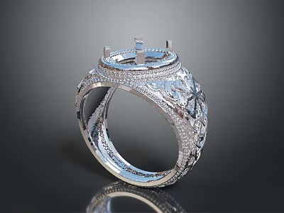 Exquisite Silver Ring With Intricate Carvings Decorative Patterns And Elegant Setting Design 3d model