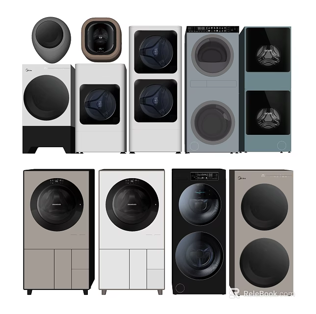 Modern Front Loading Washing Machines In Various Colors And Styles For Home Use 3d model 