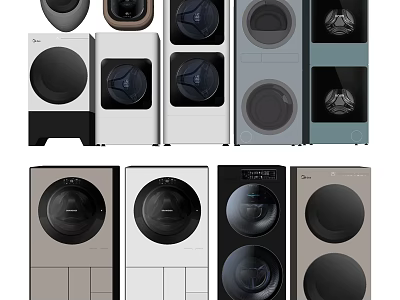 Modern Front Loading Washing Machines In Various Colors And Styles For Home Use 3d model