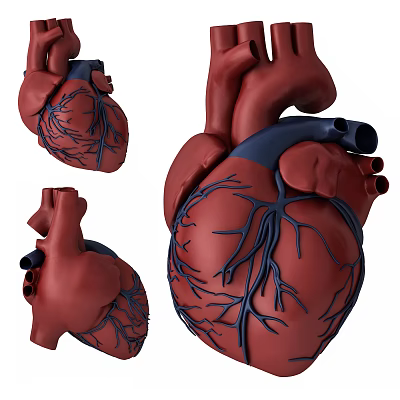Human Heart Chest Organ 3D Rendering With Detailed Anatomical Structure And Blood Vessels 3d model