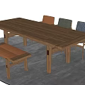 Modern Wooden Dining Table Set With Bench And Three Chairs 3d model