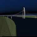Modern White Arch Cable Stayed Bridge Spanning River With Mountain Scenery And Green Trees 3d model