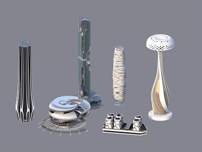 Future Architecture Creative Building Models Featuring Spiral Tower And Perforated Designs 3d model