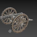 Antique Cannon Weapon With Wooden Wheels Metal Barrel And Cannonballs