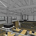 Public Office Space Interior With Wooden Desks Computers Lamps Bookshelves And Windows