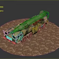 Military Camouflage Missile Launcher Vehicle Displayed On Circular Brown Ground Surface
