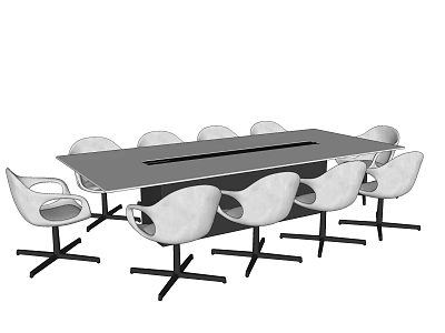 Modern Office Conference Table With Black Top And White Ergonomic Chairs 3d model
