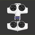 Futuristic White Flying Vehicle With Four Rotors Blue Cockpit And Aerodynamic Wings