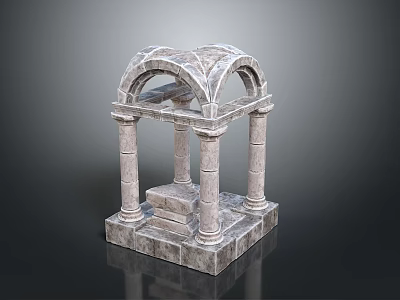 Classical Stone Building Structure With Arched Top Design And Columns Details 3d model