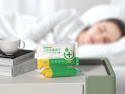 Hygienic Daily Use Disinfectant Wipes for Bedroom Nightstand with Books and Cup 3d model