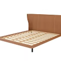 Double Bed Frame With Brown Headboard Wooden Slat Support And Black Legs