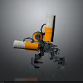 Futuristic Mechanical Weapon With Orange And White Cylindrical Barrels And Metal Base Structure