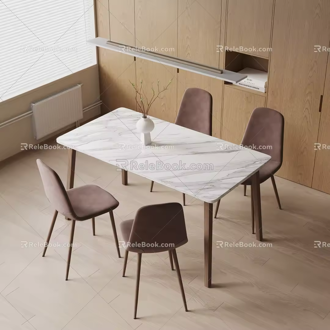 Modern Dining Table and Chair Simple Dining Table and Chair Chandelier 3d model
