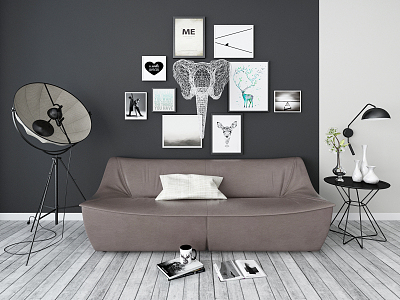 Modern double sofa photo wall combination model