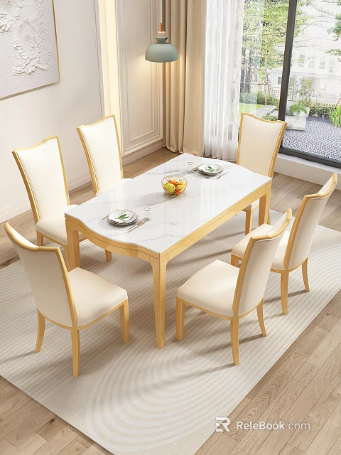 Elegant Modern Tea Table Set With Marble Top And Upholstered Wooden Chairs 3d model 