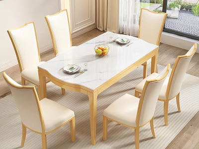 Elegant Modern Tea Table Set With Marble Top And Upholstered Wooden Chairs 3d model