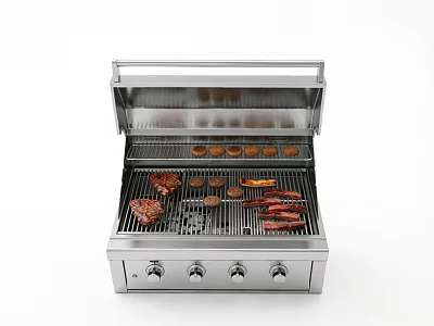 Stainless Steel Outdoor Grill Kitchen Appliance For Cooking Meat And Sausages With Control Knobs 3d model