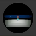 Figure with Flower Wreath Sitting in Blue Water Holding Flower Bouquet Under Blue Moon