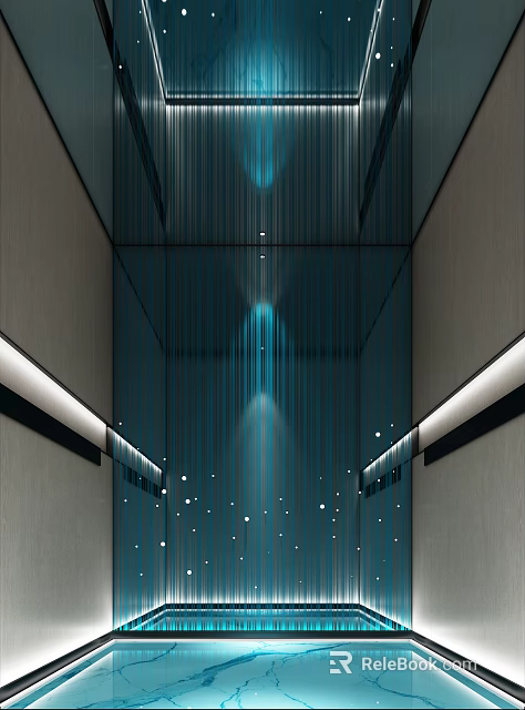Sleek Modern Elevator Interior With Glass Walls Blue Lighting And Decorative Dots 3d model 