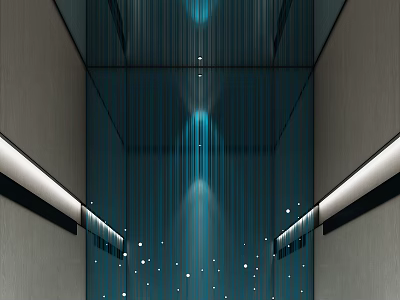 Sleek Modern Elevator Interior With Glass Walls Blue Lighting And Decorative Dots 3d model