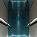 Sleek Modern Elevator Interior With Glass Walls Blue Lighting And Decorative Dots
