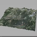 3D Terrain Model Displaying Mountain Ranges Valleys Green Vegetation And Natural Details