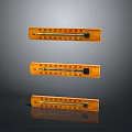 Three Yellow Thermometers Arranged Vertically With Clear Temperature Scales And Indicators