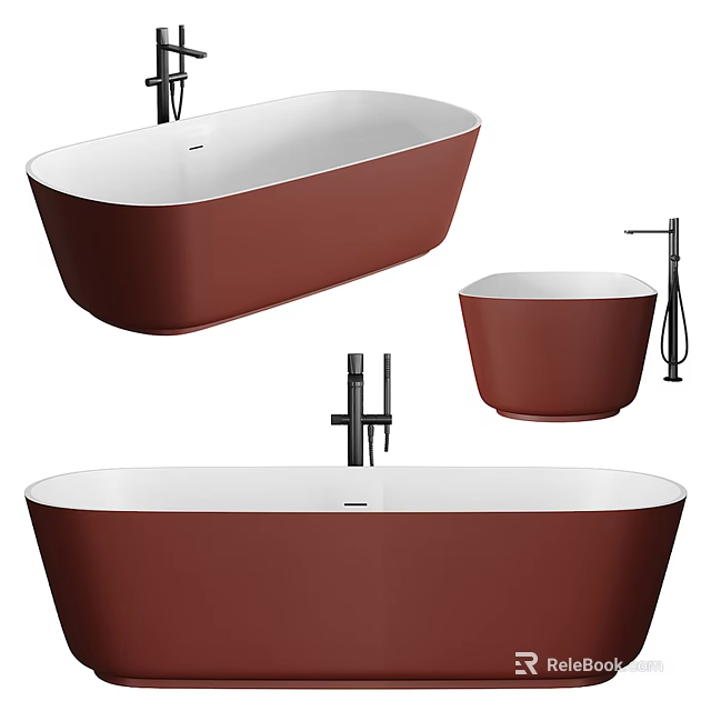 Modern Red Freestanding Bathtub With Matte Surface And Sleek Faucet Design 3d model 