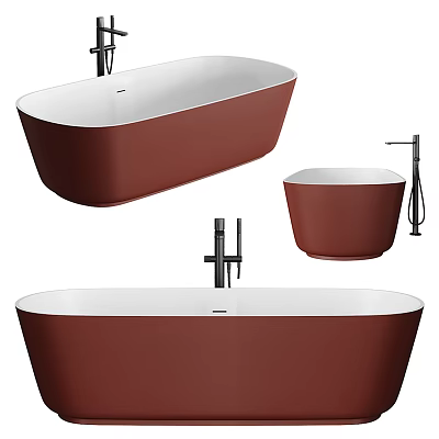 Modern Red Freestanding Bathtub With Matte Surface And Sleek Faucet Design 3d model