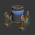 Sturdy Mechanical Weapon Featuring Cylindrical Metal Body And Wooden Supporting Frames 3d model