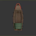 Wooden Boat With Green Canopy And Black Tires Along Sides