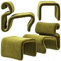 Modern Green Gray Velvet Single Sofa With Curved Design And Comfortable Seating