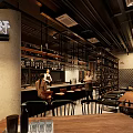Elegant Bar Interior With Bar Counter Wine Racks High Stools Staff And Customers