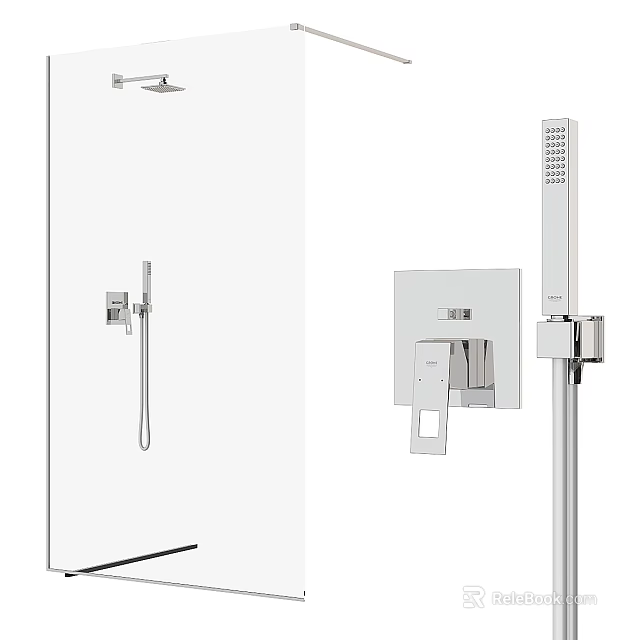 Contemporary Shower Components With Overhead Head Handheld Sprayer Control Panel And Chrome Finish 3d model 
