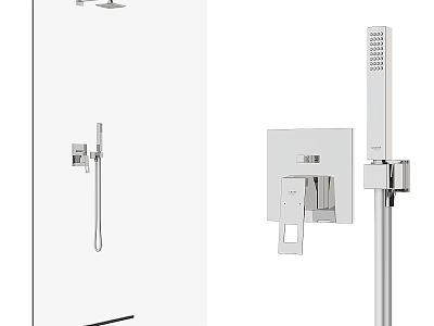Contemporary Shower Components With Overhead Head Handheld Sprayer Control Panel And Chrome Finish 3d model