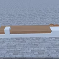 Modern Landscape Seat with Wooden Surface and White Base on Paved Ground