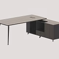 Modern Minimalist Office Desk With Wooden Top Metal Legs And Storage Cabinet