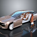 Modern Transparent Roof Car With Open Doors And Brown Seats For Passenger Entry
