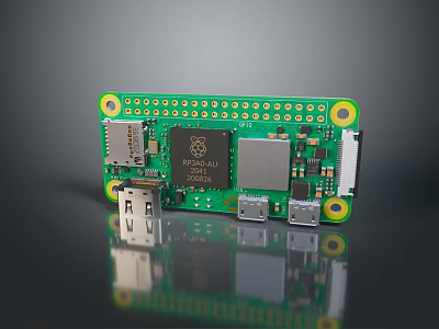 Raspberry Pi Single Board Computer Green Circuit Board With USB HDMI Ports And Processor Chip 3d model